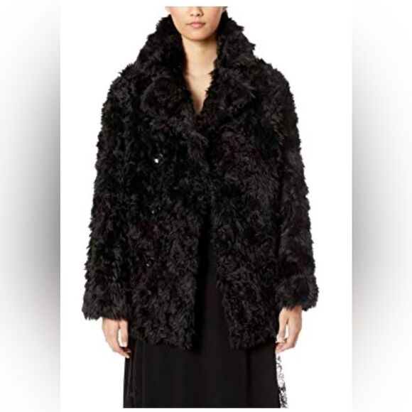 The Kooples Jackets & Blazers - The Kooples Luxe Black Patterned Faux Fur teddy double breasted Coat SM / MED 1